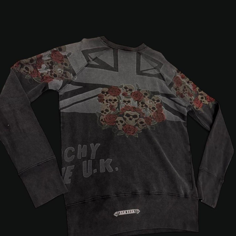 A&G Amal Guessous Vintage Washed Crewneck Sweatshirt Union Jack Skull Rose L